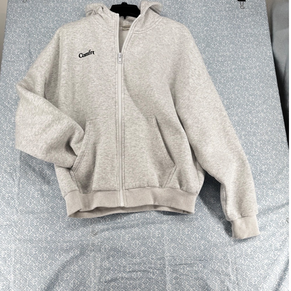 Comfrt Good Days Ahead Grey Heather Full Zip Hoodie Fleece Sweatshirt Small